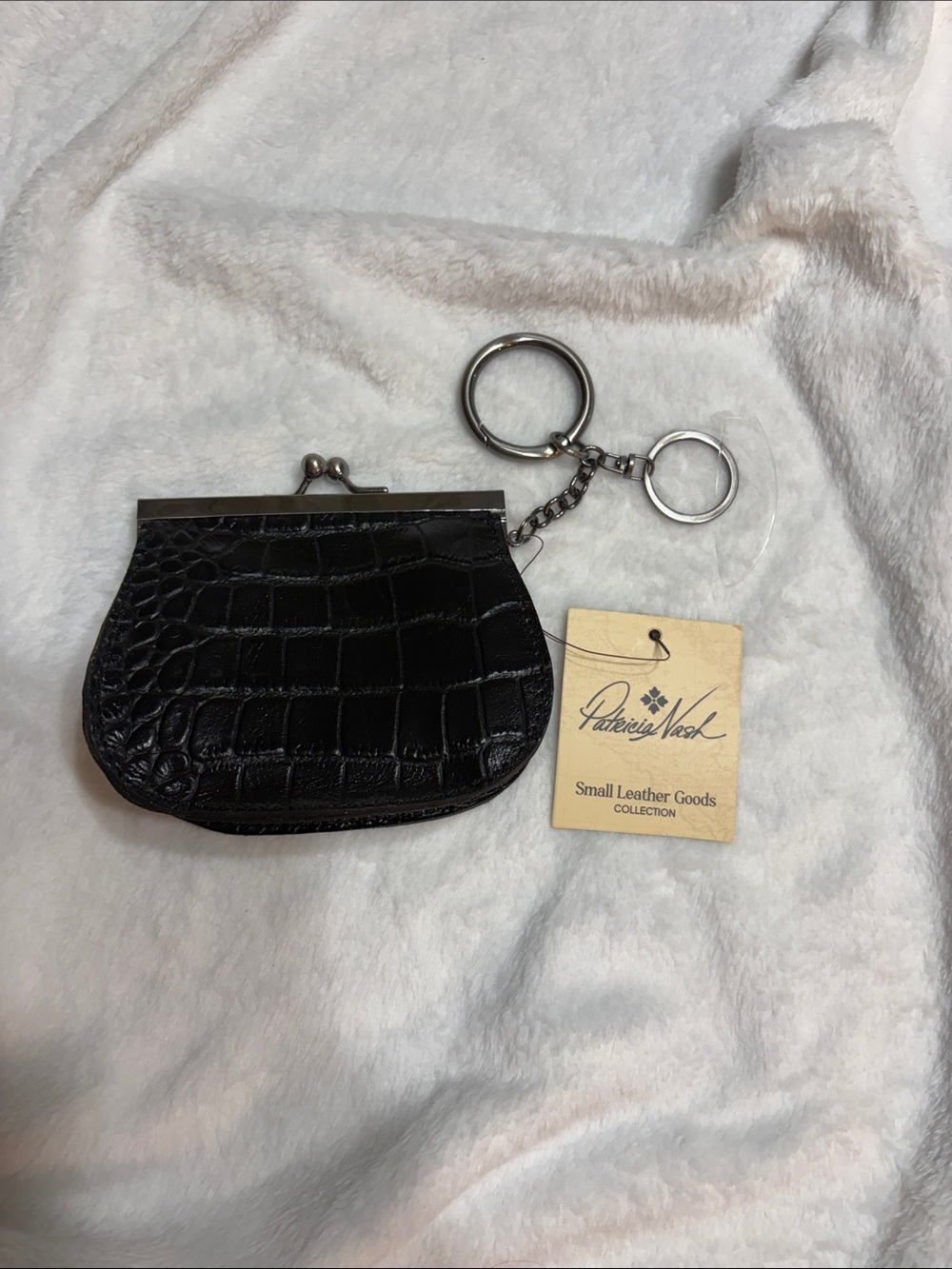 Patricia Nash Black Croc-Embossed Leather Keychain Coin Pouch
